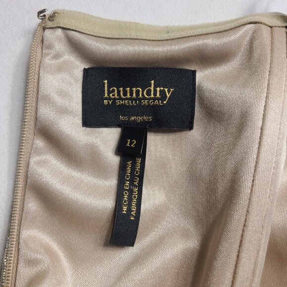 NWT Neiman Marcus Shelli Segal Long Evening Gown Dress Gold Nude Size 12 Tall - Picture 7 of 14